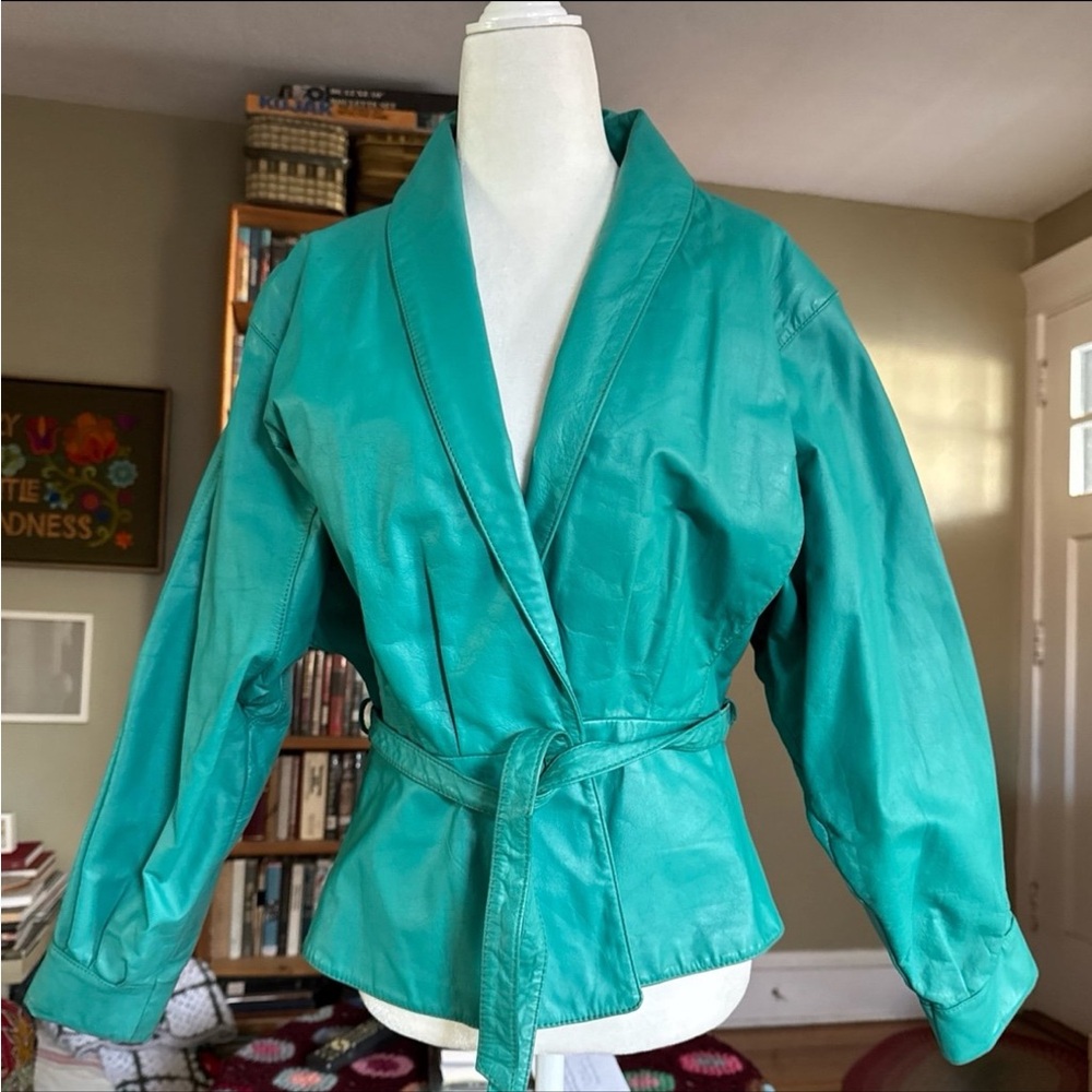 Wilson Green Leather Jacket with Shawl Collar and Belt